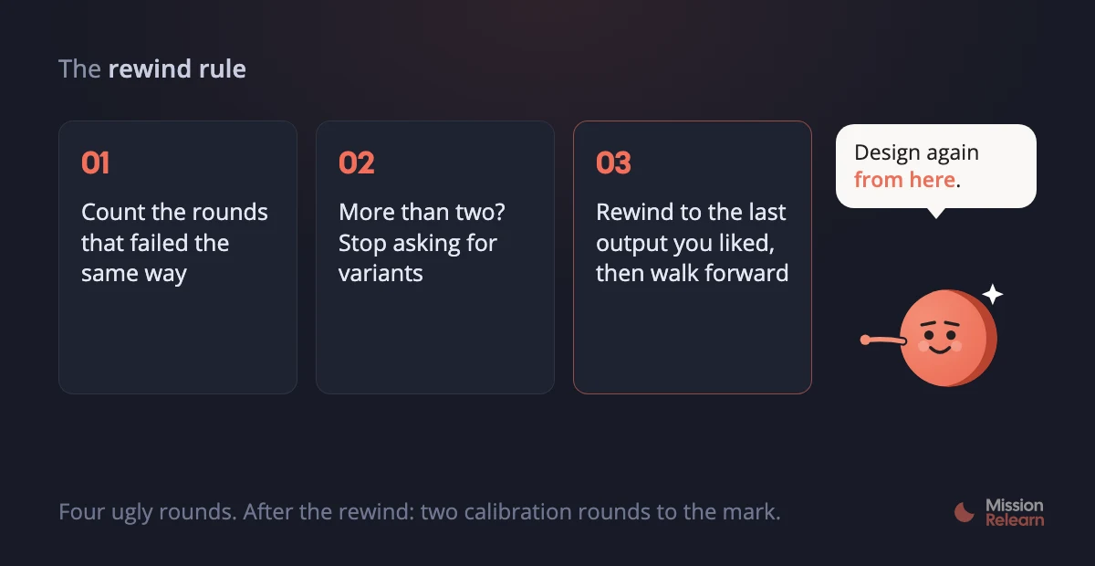 Rewind to the last output you liked, then walk forward
